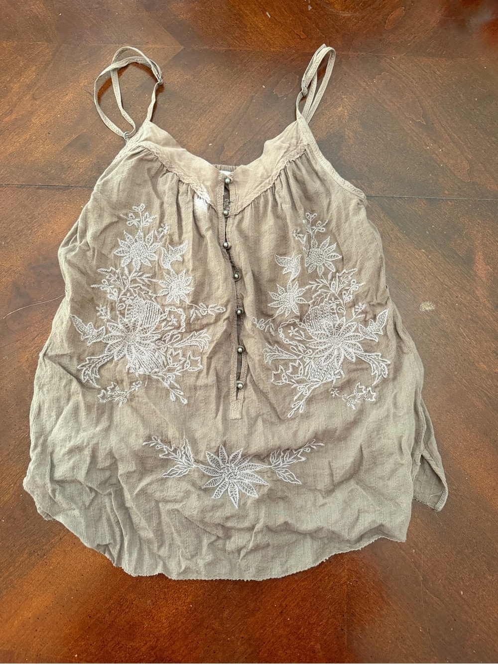 Vintage Embroidered Spaghetti Strap Women’s Tank Top - brown